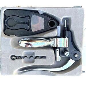 Oggi Executive Wine Bottle Corkscrew Set Silver Zinc Alloy Lever Foil Cutter New